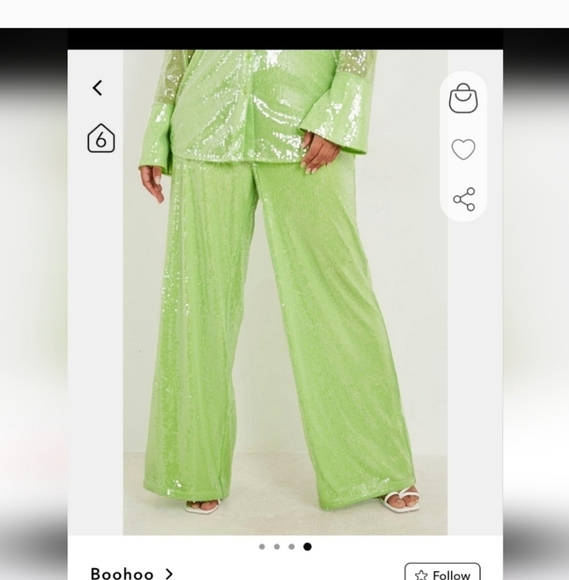 🍂🍁NWT BOOHOO LIME GREEN SEQUIN PANTS 20 - Picture 3 of 8